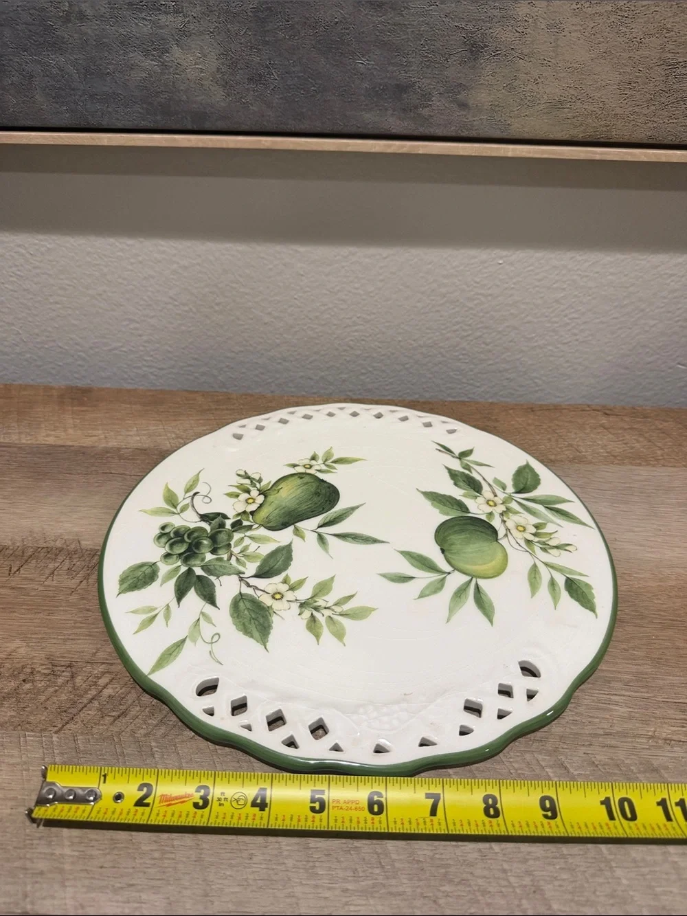 Pietro Brunelli White Porcelain Serving Plate with Green Fruit Motif